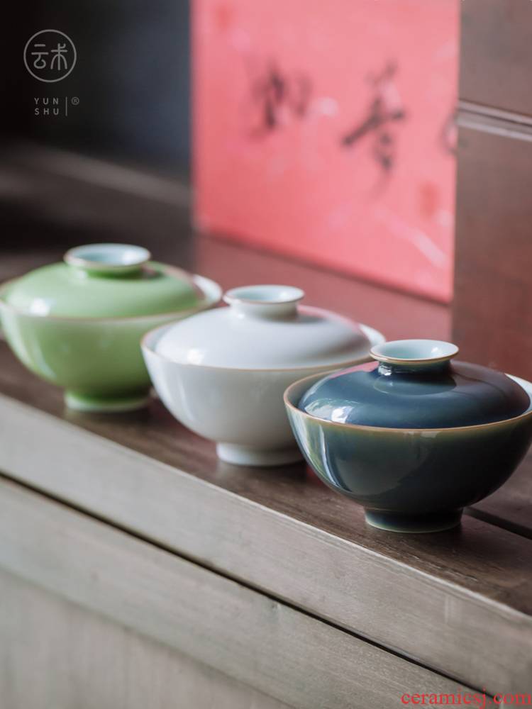 Cloud art of jingdezhen temperature ore color glaze manual no riding ceramic solid color tureen tea cups household kung fu tea set