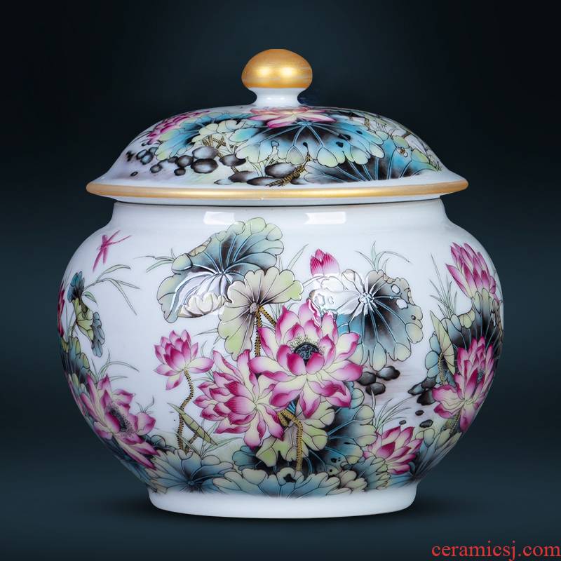 Half jins of jingdezhen ceramics seal small caddy fixings moistureproof mildew storage tank grains, to receive with cover pot