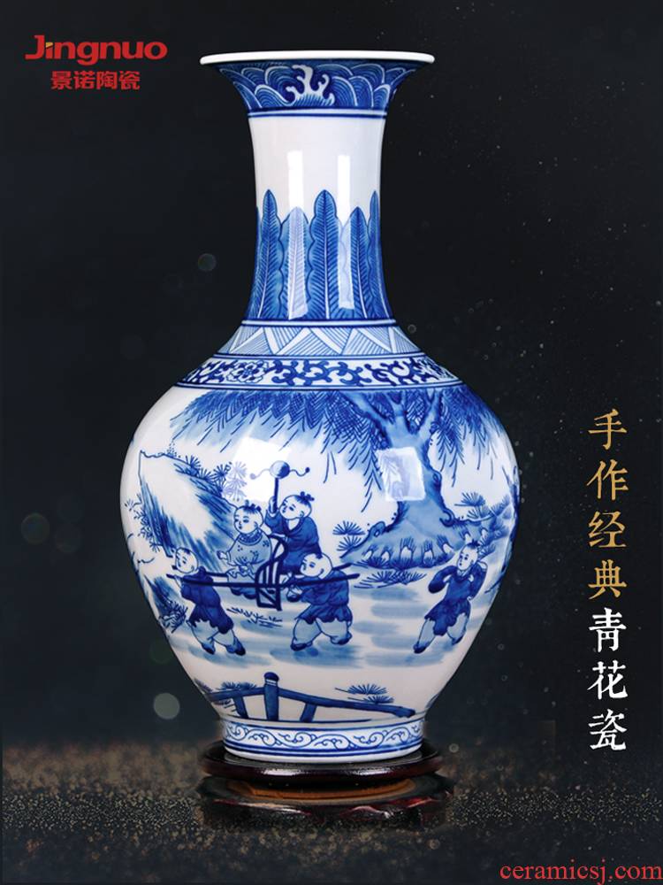 Jingdezhen ceramics vase hand - made porcelain lad youligong peach is archaize sitting room of the new Chinese style flower arrangement furnishing articles