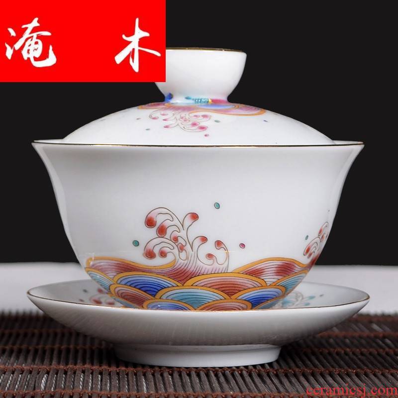Submerged wood powder enamel tureen jingdezhen ceramic three to bowl of kung fu tea accessories fort tea bowl of 150 ml