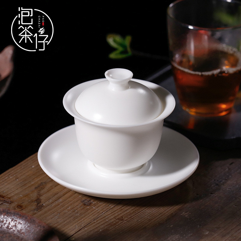 Dehua white porcelain guo - jin zhang high pure manual hand made tureen tea set ceramic three cups of tea tureen small bowl
