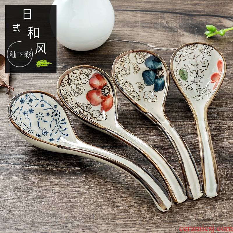 Japanese household tableware run a spoon to eat soup spoon long ceramic spoon, spoon handle large mixing and wind