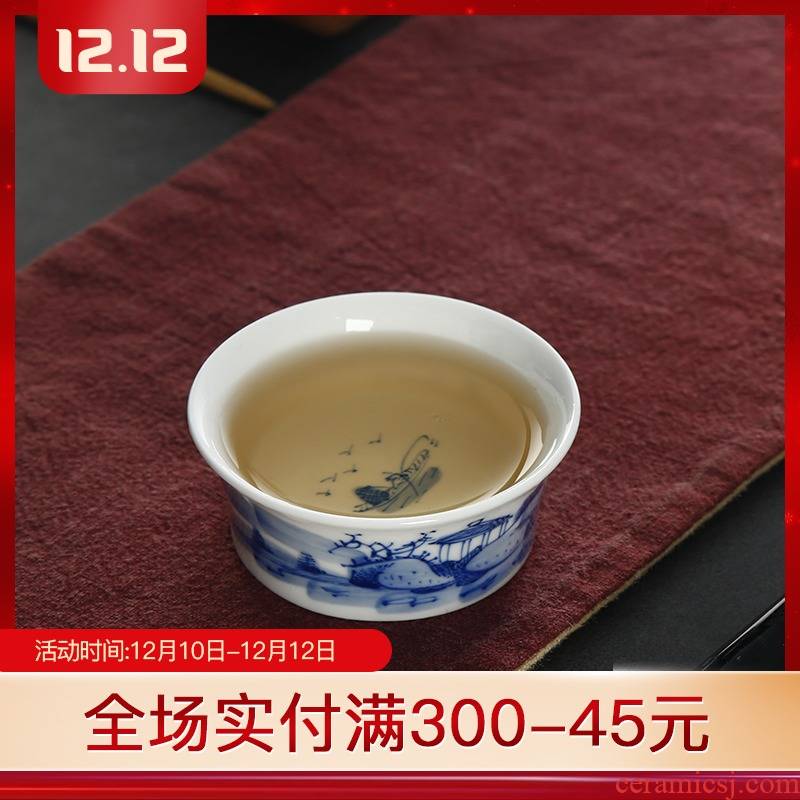 Folk artists hand - made scenery somebody else 's blue and white porcelain cup water chestnuts jingdezhen ceramic kung fu tea master cup single CPU