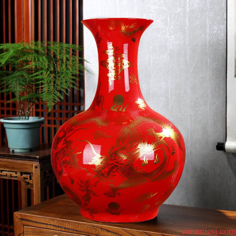 Chinese vase Chinese red crystal glaze ceramic vase landing place flower arranging large dragon porcelain jingdezhen sitting room