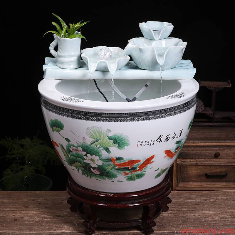 Jingdezhen ceramic goldfish bowl sitting room balcony office furnishing articles water tank to filter the yard cylinder fish bowl