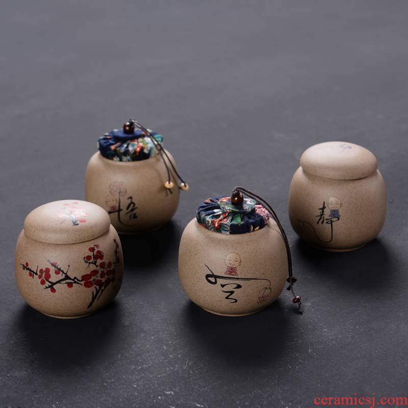 Coarse pottery mini sealed ceramic tea caddy fixings box travel warehouse storage tank pu 'er tea pot receives tea set