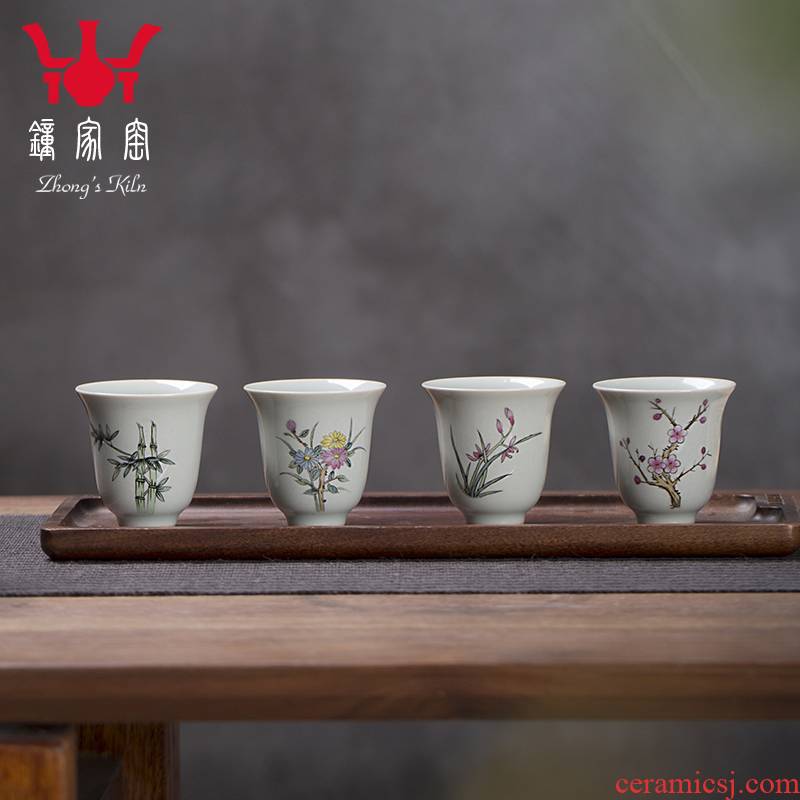 Clock home up hand - made master cup kung fu tea set single CPU archaize ceramic cups, small tea green glaze by patterns