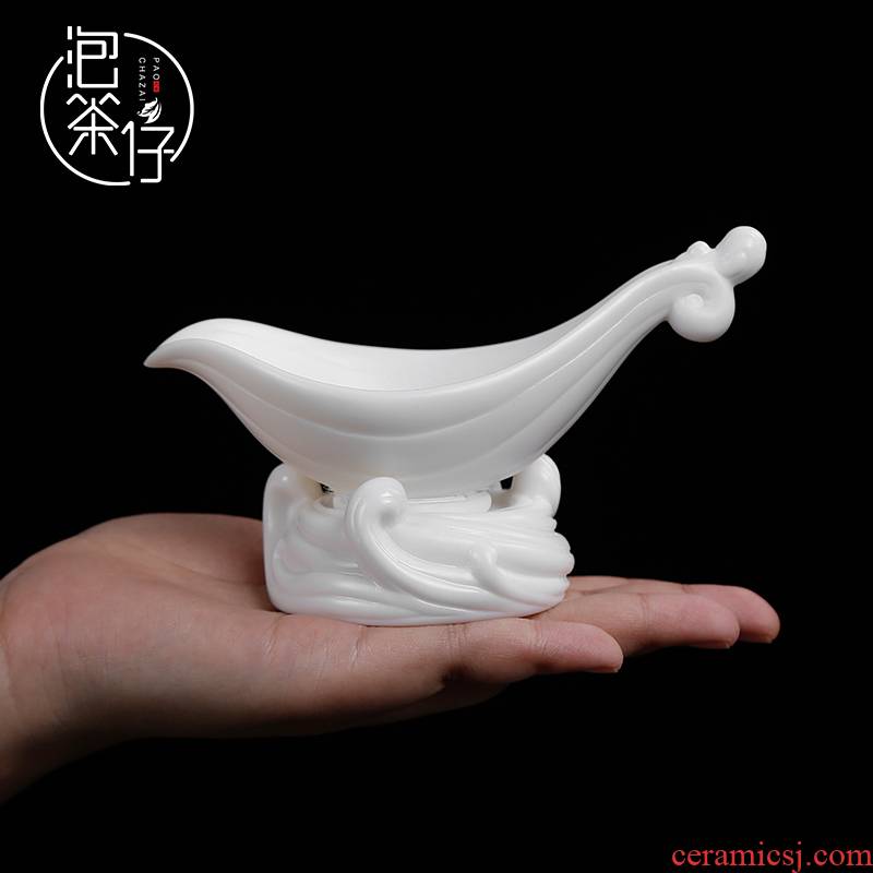 Dehua white porcelain high pure manual) ceramic tea leaves filter tea tea tea filter accessories creative move