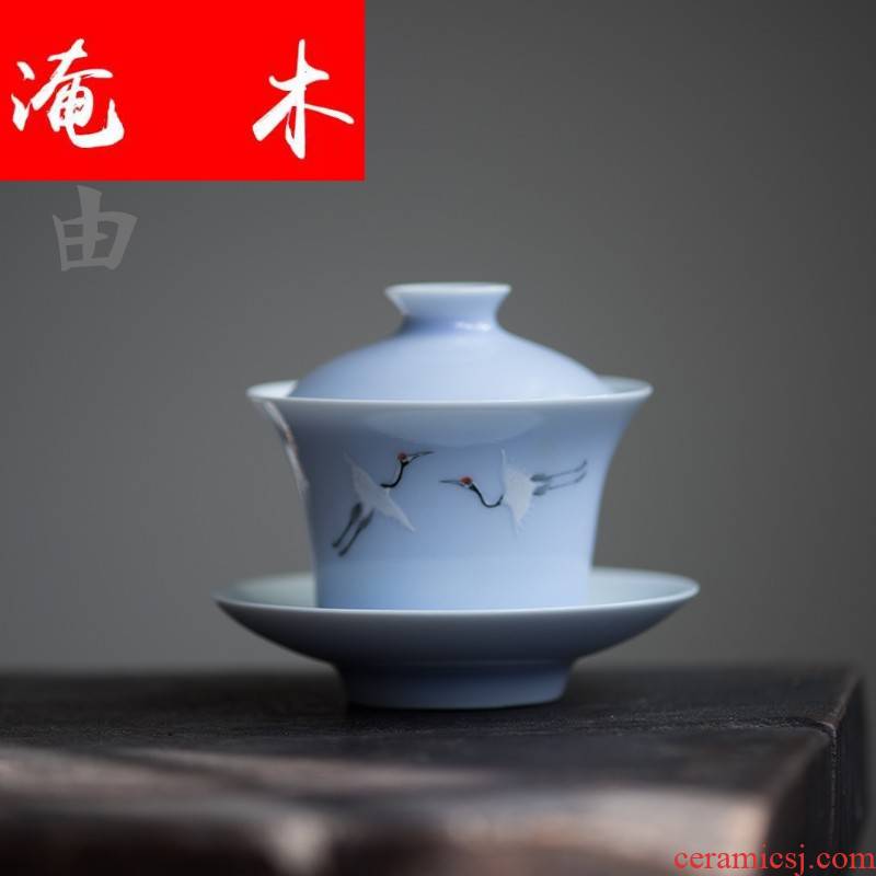 Flooded jingdezhen wood crane, color glaze tureen pure hand - made famille rose porcelain tea four - color hand - made kung fu tea set
