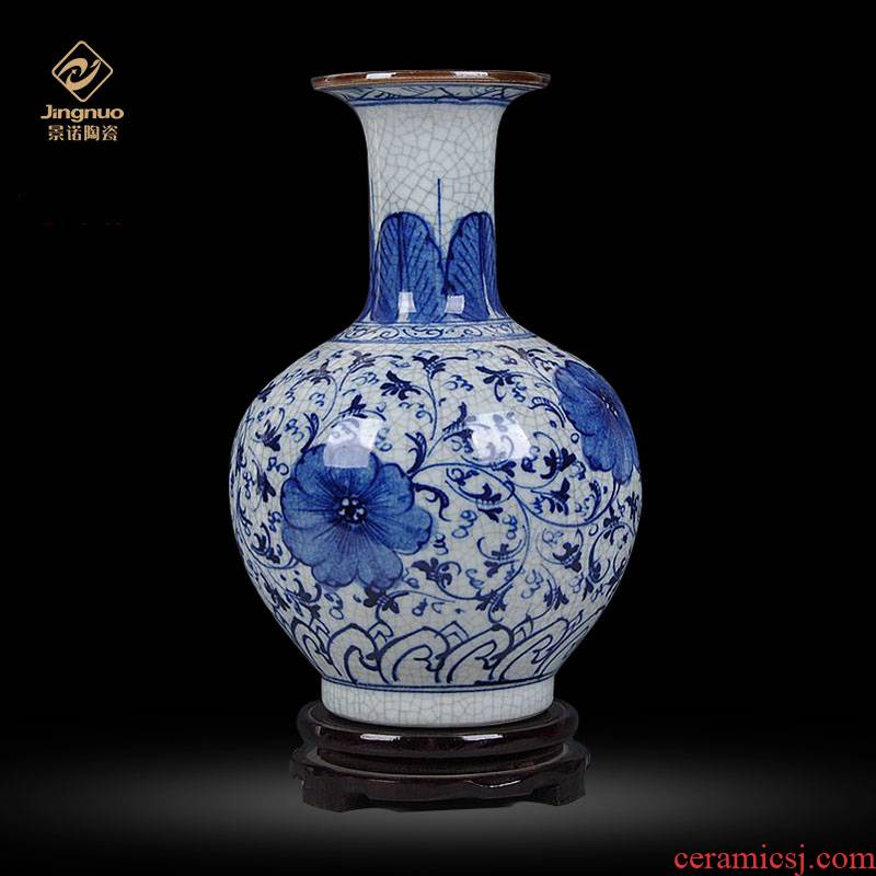 Jingdezhen ceramic hand - made guanyao blue and white porcelain flower rich ancient frame under the glaze color antique crafts home sitting room decoration