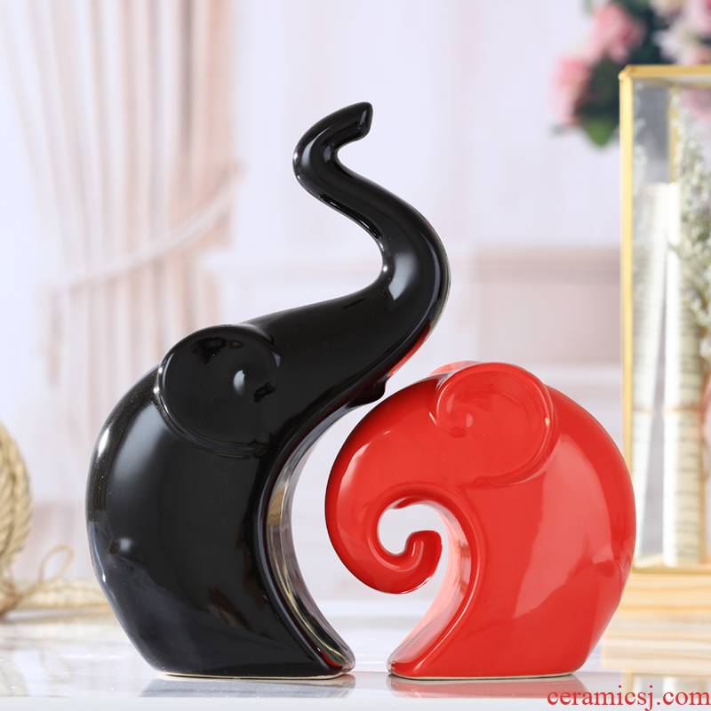 Ceramic elephant Chinese style household act the role ofing is tasted porch decoration couples living room TV cabinet wine desktop hang dish furnishing articles