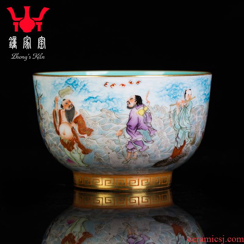 Clock home up pure hand - made ceramic kung fu tea colored enamel ensemble pure manual collection of jingdezhen tea service