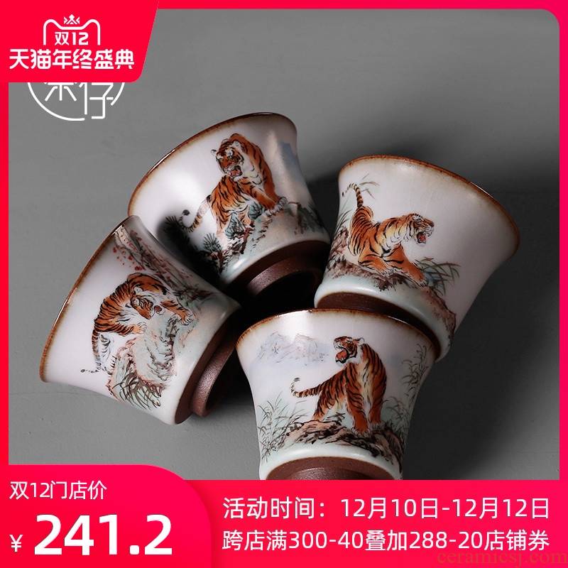 Jingdezhen hand - made tiger tea cup of pure manual single CPU individual sample tea cup kunfu tea zodiac tiger masters cup