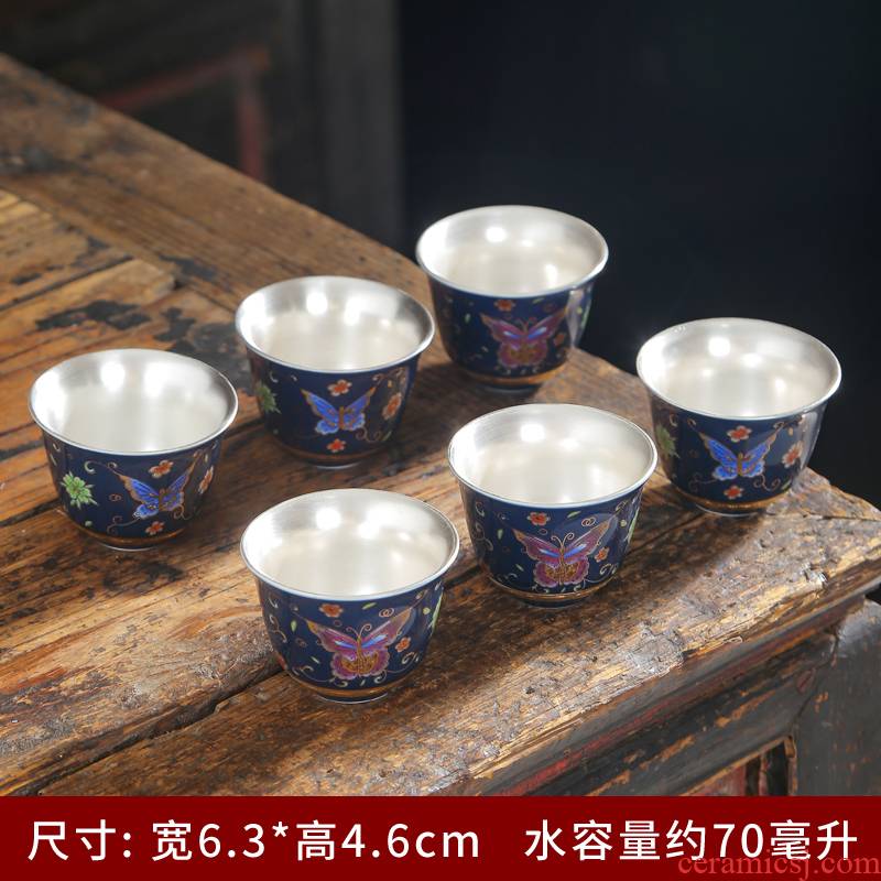 Jingdezhen ceramic sample tea cup 999 sterling silver cup kung fu tea tea tasted silver gilding master cup single cup, bowl