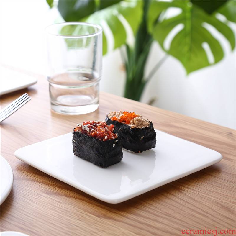 Pure white cake plate sushi snack plate of Japanese flat plate with rectangular shape ceramic tray plates