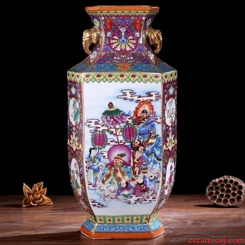 Jingdezhen enamel colored powder made pottery porcelain vase household living room antiques all bottle qianlong furnishing articles of handicraft