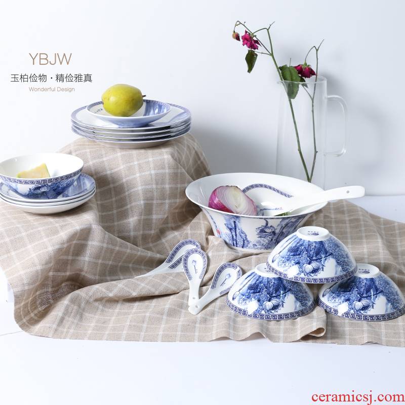 Jade cypress jingdezhen high - grade ipads China porcelain household hotel bowl dish dish of blue and white porcelain tableware suit "lotus rhyme"