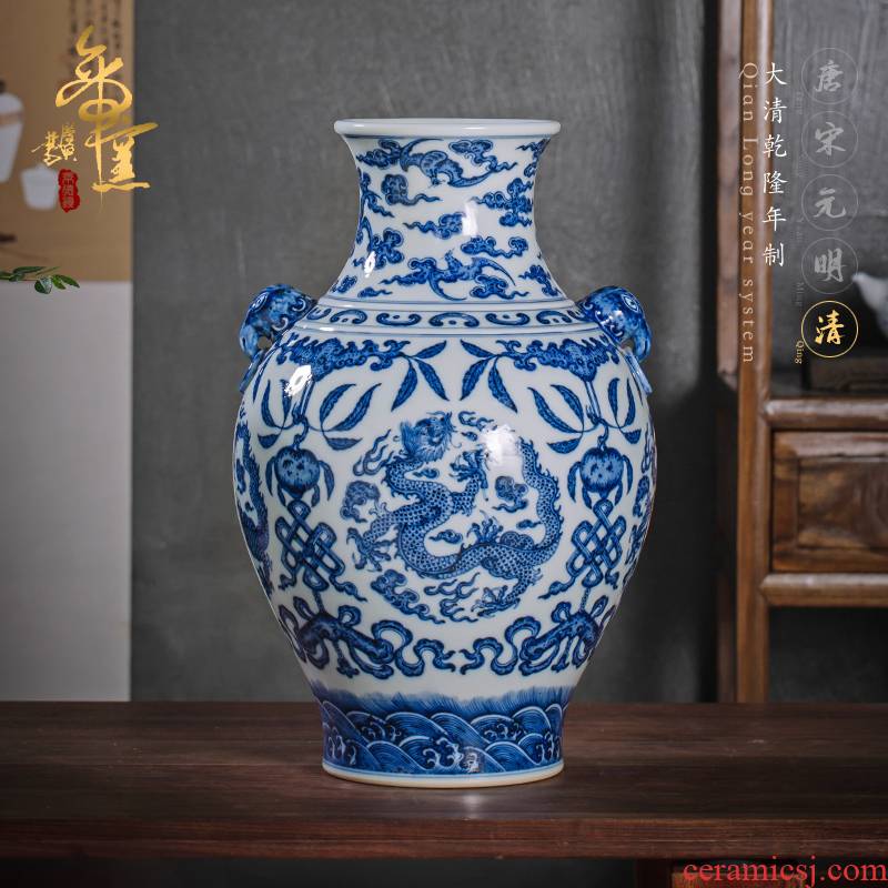 Manual emperor up 】 【 blue and white vase with a live dragon like jack ore maintain jingdezhen ceramic vases, furnishing articles