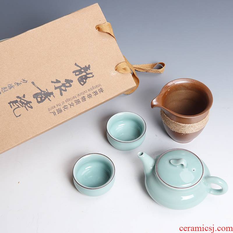 Jia the qing fang longquan celadon tea set a complete set of ceramic household contracted kung fu tea set the teapot tea cups