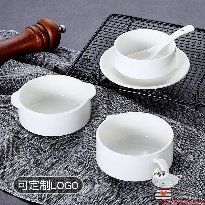 Y creative western pure white ear soup bowl soup cup soup bowl bowl of roasting porcelain tableware breakfast cereal bowl dessert bowl of soup