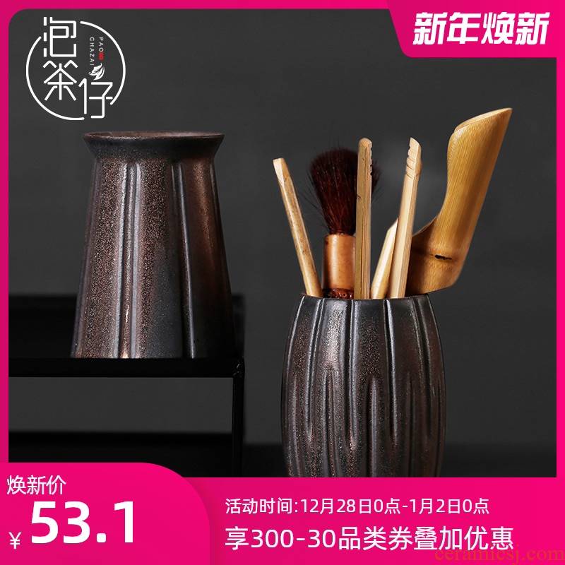 Retro 6 gentleman bamboo coarse ceramic household receive tea tin, 6 PCS tea set tea service ChaGa accessories tools