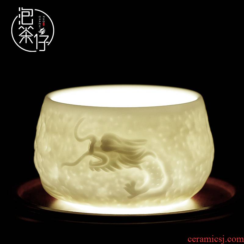 High white porcelain pure manual biscuit firing kung fu tea cup single master cup of large tea tea cup sample tea cup dragons
