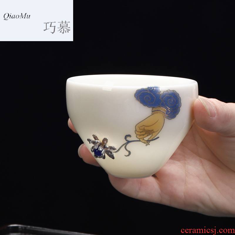 Qiao mu dehua white porcelain ceramic tea cup set silver master silver cup coppering. As silver Chinese white process