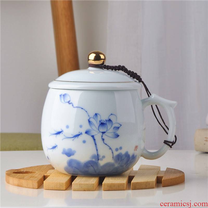Jingdezhen ceramic cups with cover water mark cup tea cup gold hand - made porcelain office boss meeting