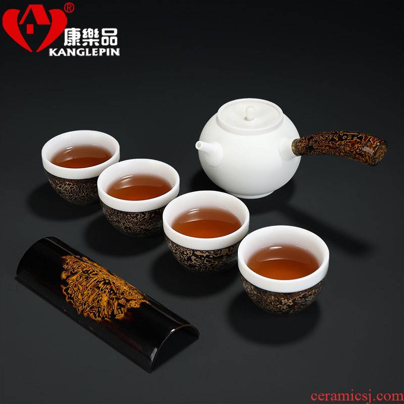 Recreational product Chinese style white porcelain side pot of kung fu tea set manual Chinese lacquer cup teapot ceramic household whole