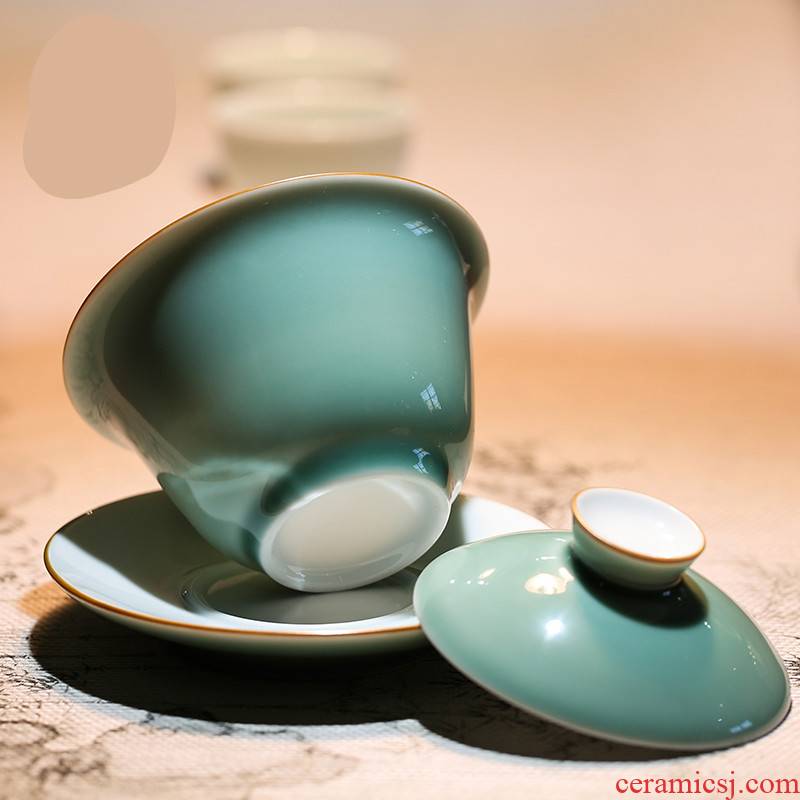 . Poly real boutique scene. Tea tureen large kung fu Tea Tea ware jingdezhen ceramics worship to use three bowls