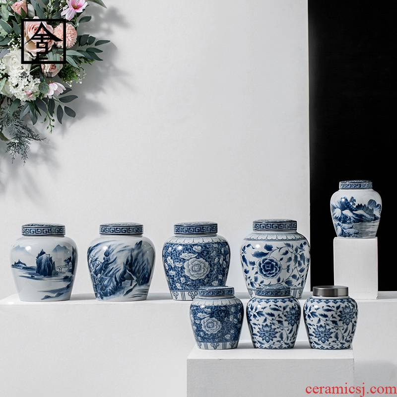The Self - "appropriate content of jingdezhen tea pot receives large blue and white porcelain jar airtight restoring ancient ways the tea storage tanks