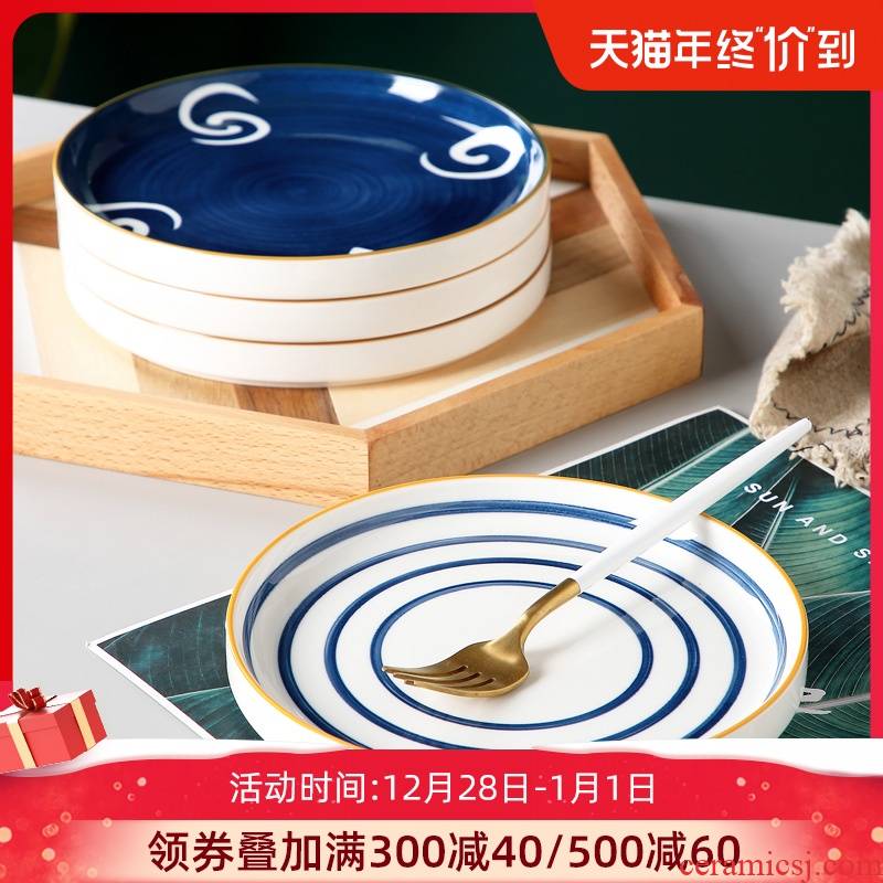 Ceramic dish dish dish household creative move web celebrity dishes beefsteak pizza breakfast tray under the glaze color tableware