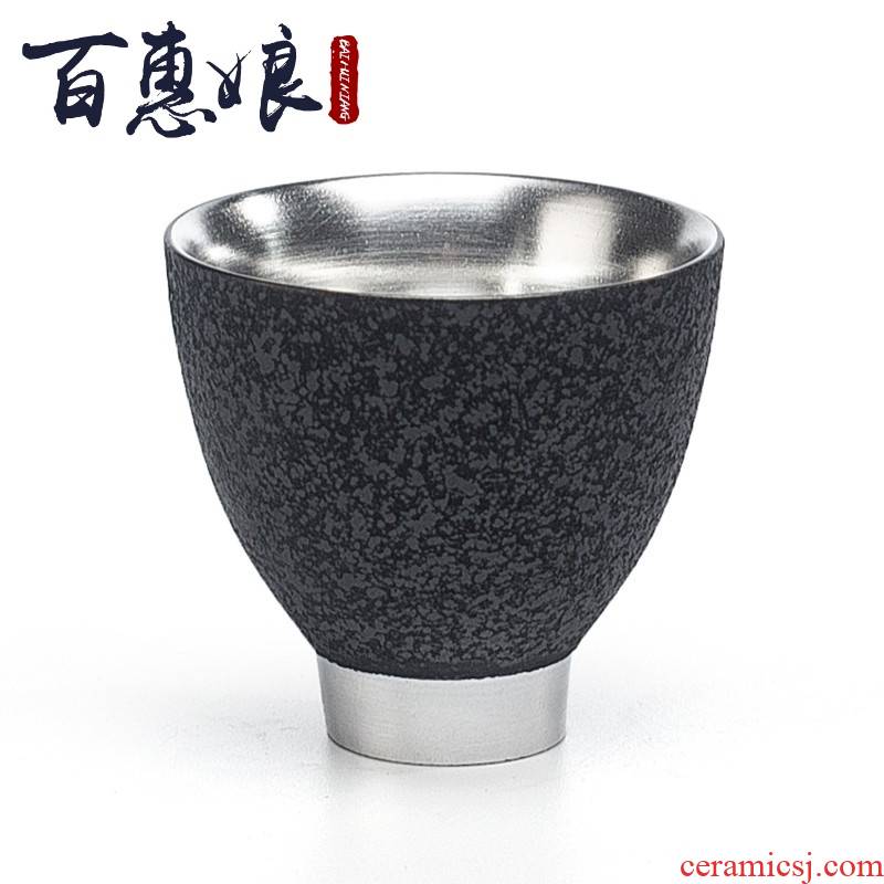 (niang 999 sterling silver, kung fu tea cup silver glaze coppering. As the master CPU single cup sample tea cup rust coarse pottery kunfu tea