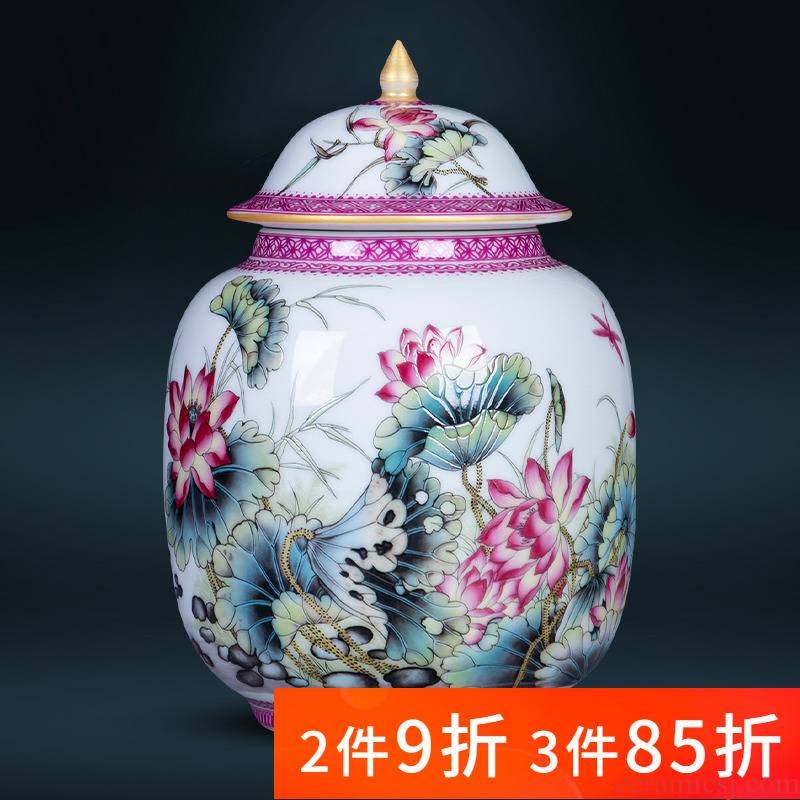 Half jins to jingdezhen porcelain enamel Chinese small caddy fixings household moistureproof the receive pot home furnishing articles