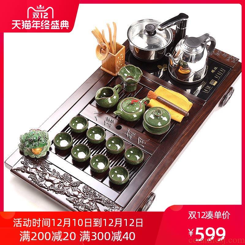 Ebony ceramic tea tray was simple kungfu tea set pack of a complete set of home office violet arenaceous six solid wood tea cups