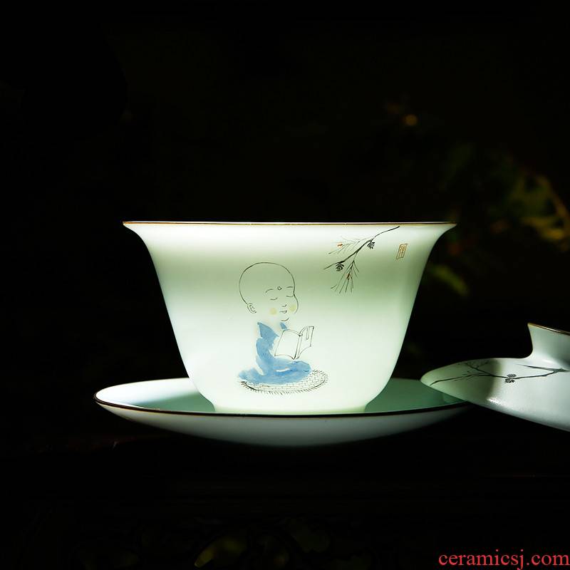 . Poly real boutique tureen scene three only a cup of jingdezhen ceramic cups kung fu tea set S hand - made tea tea bowl