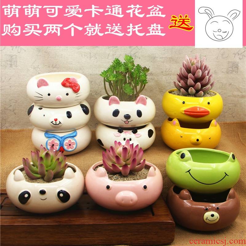Lovely sprout of cartoon animal flowerpot more meat meat meat basin in the individuality creative coarse pottery and porcelain of the small potted the plants