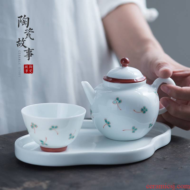 Pure hand - made ceramic story lucky grass series lid bowl of tea powder enamel manual small Pure and fresh and ceramic tea set