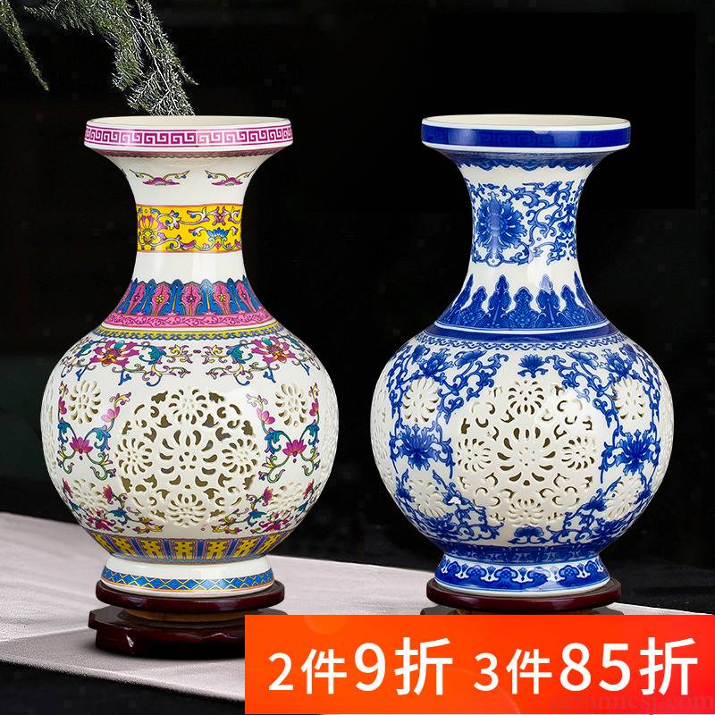 Jingdezhen porcelain enamel porcelain ceramics hollow - out the vase modern Chinese style household wine sitting room adornment is placed