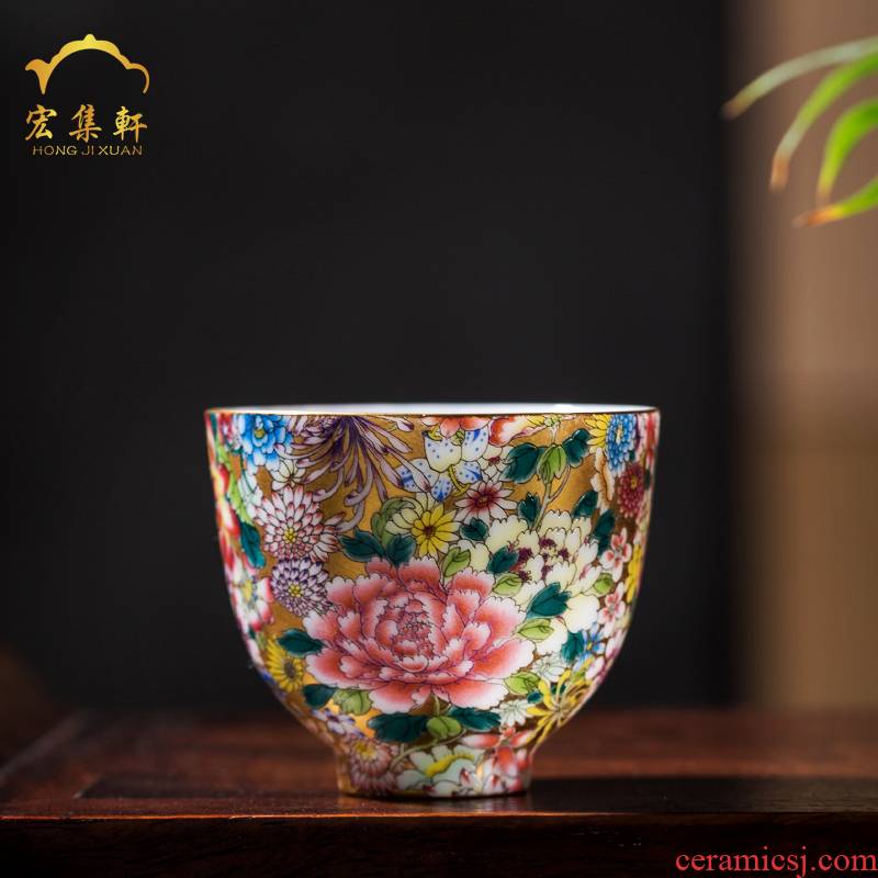 The Master cup single CPU jingdezhen ceramic sample tea cup kung fu tea see colour flower is golden cup cup small thin porcelain cups