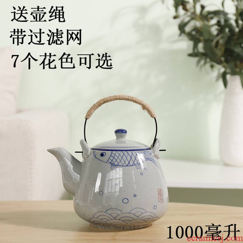 Large teapot hand - made ceramic retro 1000 ml blue lift pot pot restaurants tea kettle