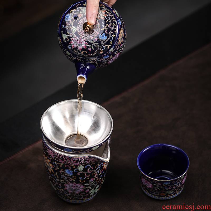 Colored enamel coppering. As 999 silver filters palace blooming flowers tea strainer jingdezhen ceramic tea separator