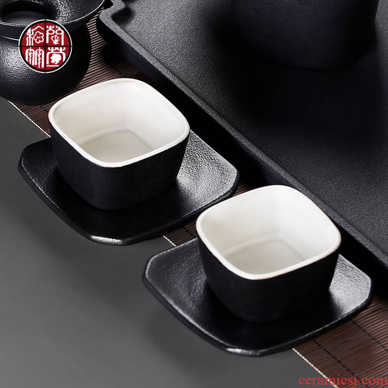 Kung fu tea set single sample tea cup tea cup Japanese coarse pottery cup mat heat cup a master cup bowl suit