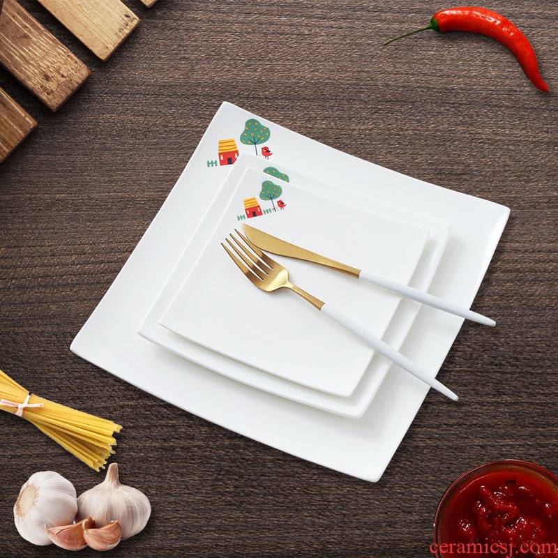 Creative dish pure western food steak dishes square plate flat ceramic plate snack plates western - style tableware