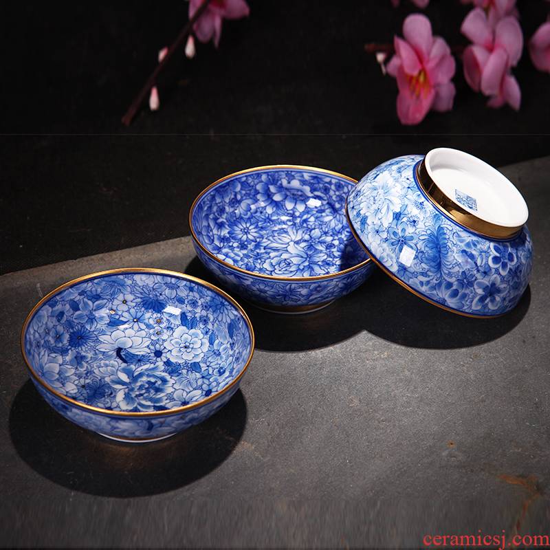 Jingdezhen all hand sample tea cup hand - made ceramic tea cups of blue and white porcelain tea set master cup reservation