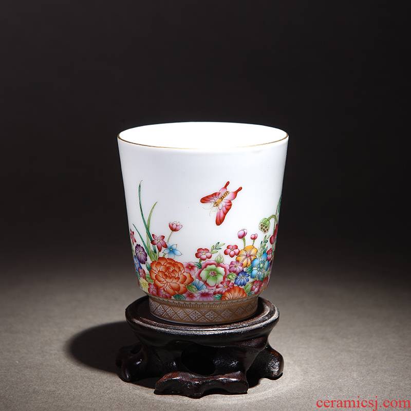 Jingdezhen ceramic kung fu teacups hand - made pastel flower disc noggin manual sample tea cup cup single cup Chinese individuals