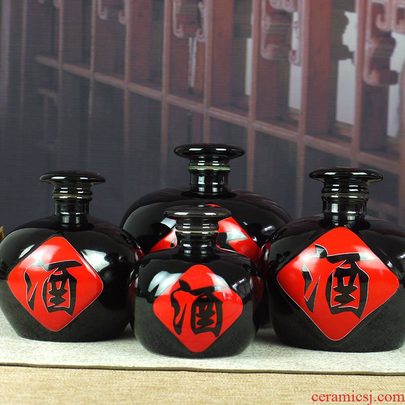 1 kg of jingdezhen ceramic bottle 2 jins 3 jins 5 jins of jars jugs with cover seal pot hip flask black glaze sharply glaze