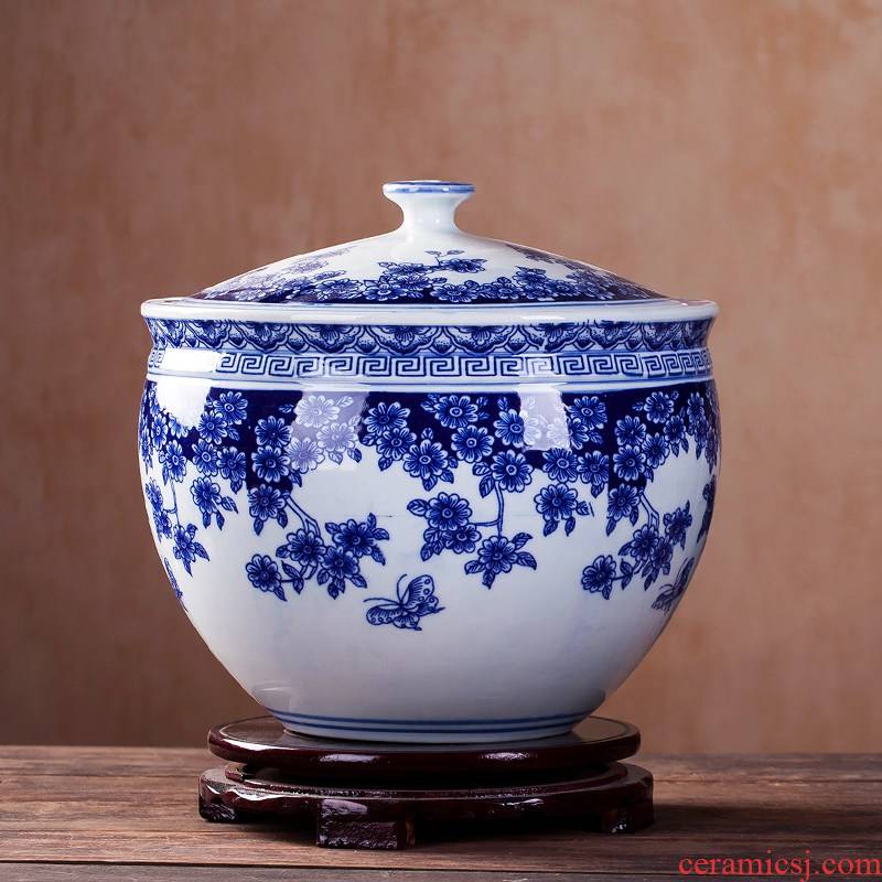Jingdezhen porcelain ceramic barrel 10 jins 20 jins to lard rapeseed tea oil cylinder caddy fixings pickle jar package mail