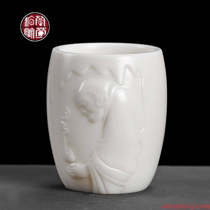 De - gen Chen anaglyph manual dehua white porcelain masters cup single cup large kunfu tea cup only suet jade tea set