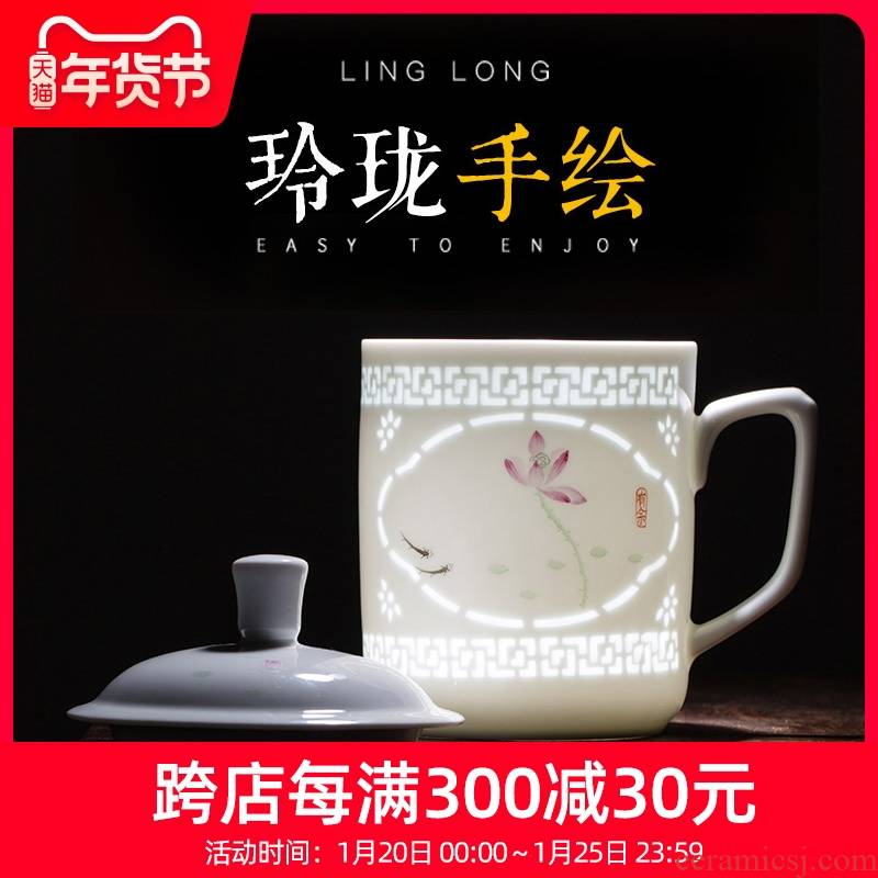 Hand draw pastel and exquisite tea cups with cover creative vintage glass office of jingdezhen ceramic tea cup